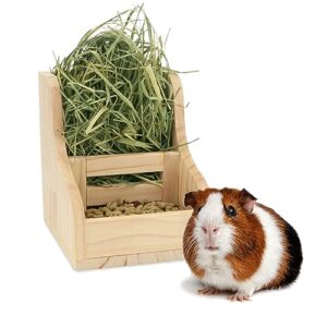 Rabbit Hay Feeder 2 in 1 Wooden Food Manger for Bunny Guinea Pig Chinchilla Small Animals