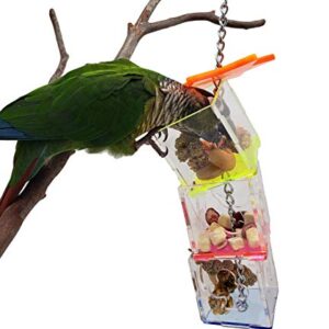 Tropical Chickens Parrot Bird Boredom Buster Forage Box Creative Hanging Treat Foraging Toy Conure Cockatiel for Small Bird Enrichment Transparent Acrylic Food Holder