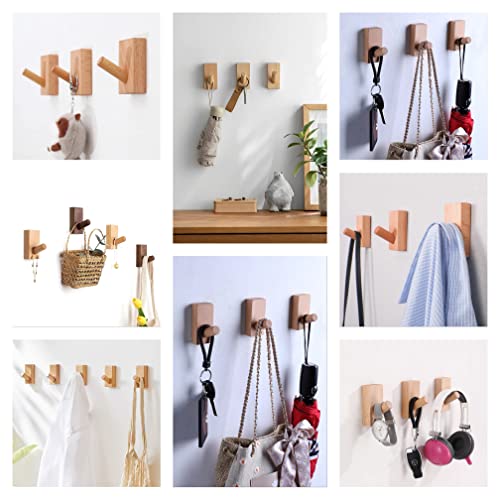 HomeDo 4Pack Wall Hooks Hat Rack, Wooden Coat Hooks Wall Mounted, Decorative Hooks Single Organizer Hat Hanger Towel Rack, Heavy Duty Hooks (Rectangle-Beech,4Pack)