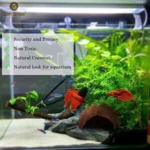 SunGrow Betta Fish Cave, Habitat Made from Coconut Shell, Soft-Textured Smooth Edged Spacious Hideout, for Resting and Breeding, 1 Pc