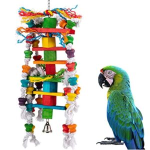 mewtogo bird parrot chewing toys- multicolored natural wooden knots blocks waterfall bird tearing entertaining toys suggested for conures cockatiels african grey foraging and amazon parrot