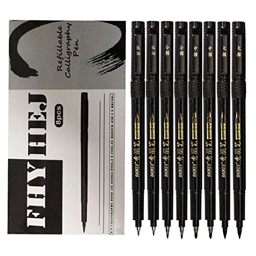 Fhyhej Hand Lettering Pens,Calligraphy Pen,Refillable - 4 Size(8 Pack),for Beginners Writing,Water Color Illustrations,Multiliner, Sketching,Art Drawing Illustration,Art Marker Set