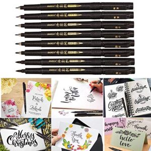 Fhyhej Hand Lettering Pens,Calligraphy Pen,Refillable - 4 Size(8 Pack),for Beginners Writing,Water Color Illustrations,Multiliner, Sketching,Art Drawing Illustration,Art Marker Set
