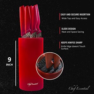 Luxury Kitchen Knife Block Set - with 6 Stainless Steel Knives, Chef Quality Utensils with Santoku, Paring, Carving, Utility, and Bread Knife Cutlery, Precision Sharp Blades, All-Purpose Use Red Set