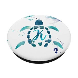 Sea Turtle Teal White Mint with Initial Monogram Letter K PopSockets PopGrip: Swappable Grip for Phones & Tablets