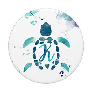 Sea Turtle Teal White Mint with Initial Monogram Letter K PopSockets PopGrip: Swappable Grip for Phones & Tablets