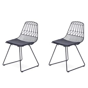 ac pacific metal dining chairs with faux leather seat pad, modern stackable indoor outdoor stool for kitchen, patio, bistro and bar, set of 2, matte black