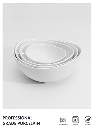 Sweese Porcelain Serving Bowls for Entertaining, 10-18-28-42 Ounce, Microwave & Dishwasher Safe, Large Serving Dishes, Prep Salad Bowls for Thanksgiving Christmas, White