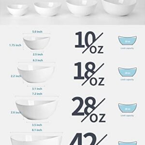 Sweese Porcelain Serving Bowls for Entertaining, 10-18-28-42 Ounce, Microwave & Dishwasher Safe, Large Serving Dishes, Prep Salad Bowls for Thanksgiving Christmas, White