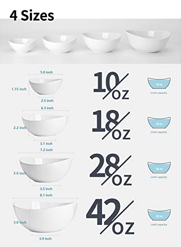 Sweese Porcelain Serving Bowls for Entertaining, 10-18-28-42 Ounce, Microwave & Dishwasher Safe, Large Serving Dishes, Prep Salad Bowls for Thanksgiving Christmas, White