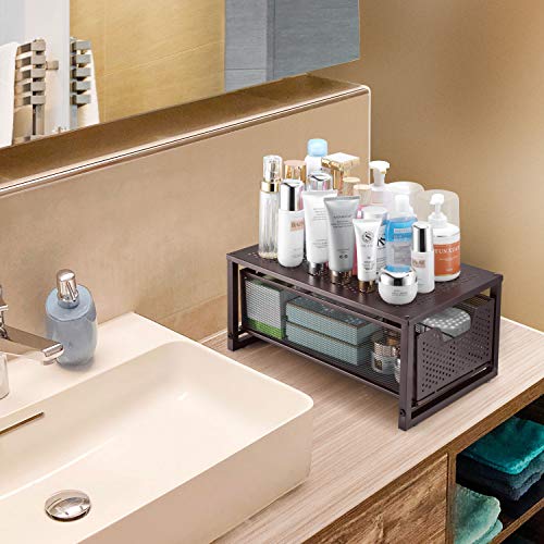 Simple Trending Under Sink Cabinet Organizer with Sliding Storage Drawer, Desktop Organizer for Kitchen Bathroom Office, Stackable, Bronze