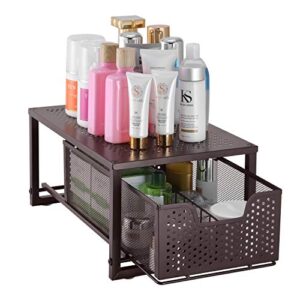 Simple Trending Under Sink Cabinet Organizer with Sliding Storage Drawer, Desktop Organizer for Kitchen Bathroom Office, Stackable, Bronze