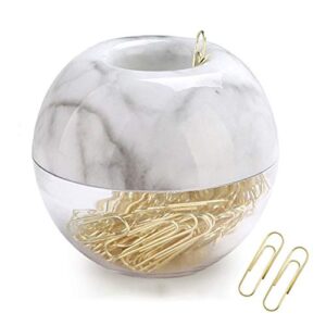 magnetic paper clip holder, marble white holder with gold paper clips 100pcs 28mm(1.1") cute office supplies for desk organizer