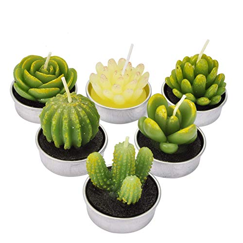 Tealight Candles, 6 Pack Cactus Candles, Cute Tealight Candles for Christmas Decorations, Mini Delicate Candles, Unscented Candles Gift for Birthday Party Wedding Home Decor