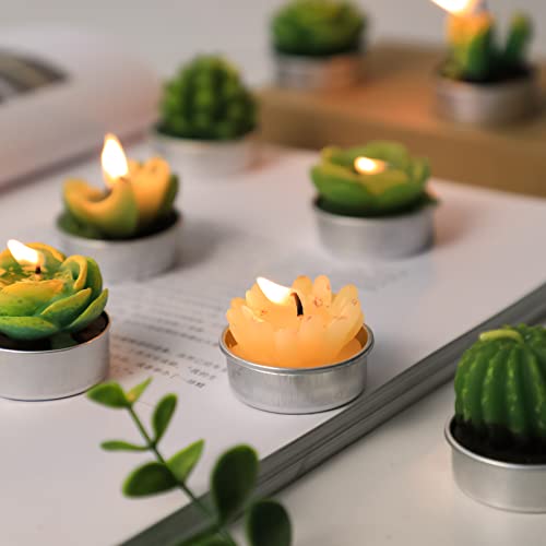 Tealight Candles, 6 Pack Cactus Candles, Cute Tealight Candles for Christmas Decorations, Mini Delicate Candles, Unscented Candles Gift for Birthday Party Wedding Home Decor