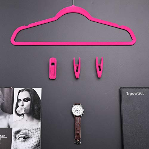 Trgowaul Hot Pink Velvet Hangers Clips, Pants Hangers Velvet Clips, Strong Finger Clips Perfect for Thin Velvet Hangers (20 Pcs, Hot Pink)