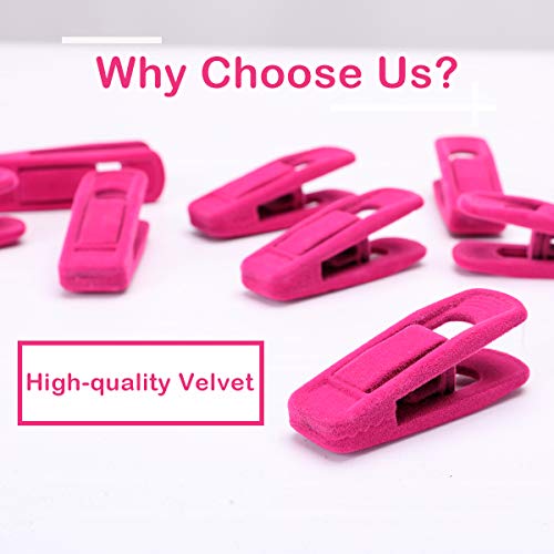 Trgowaul Hot Pink Velvet Hangers Clips, Pants Hangers Velvet Clips, Strong Finger Clips Perfect for Thin Velvet Hangers (20 Pcs, Hot Pink)