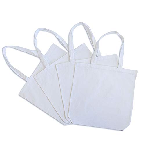 White Tote Bags - 4 Pack Canvas Bags with Handles, Shopping Bags Made with Reusable Organic Cotton Fabric Cloth for Grocery, Market, Beach, Pool, Gifts, DIY, Washable & Eco Friendly - 15.7x3.3x15.7