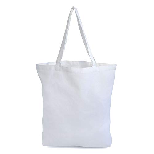 White Tote Bags - 4 Pack Canvas Bags with Handles, Shopping Bags Made with Reusable Organic Cotton Fabric Cloth for Grocery, Market, Beach, Pool, Gifts, DIY, Washable & Eco Friendly - 15.7x3.3x15.7