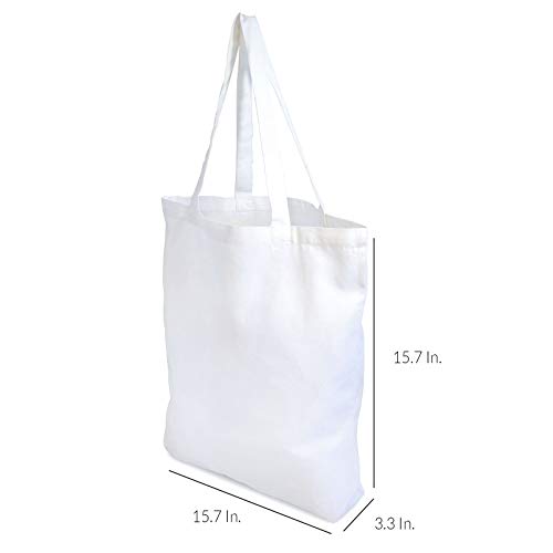 White Tote Bags - 4 Pack Canvas Bags with Handles, Shopping Bags Made with Reusable Organic Cotton Fabric Cloth for Grocery, Market, Beach, Pool, Gifts, DIY, Washable & Eco Friendly - 15.7x3.3x15.7