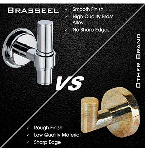 Brasseel Bath Towel Hook, 2 Pcs | Super Elegant & Modern Style Heavy Duty Wall Hook, Coat Hook, Robe Hook, Closet/Clothe Hook,Towel Holder for Bathroom,Bedroom & Kitchen| Brass| Polished Chrome