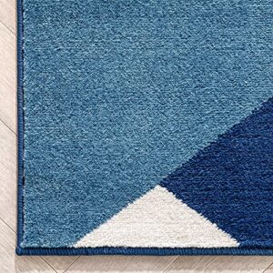 Well Woven Naya Blue Modern Geometric Diamond Boxes Pattern Area Rug 5x7 (5'3" x 7'3")