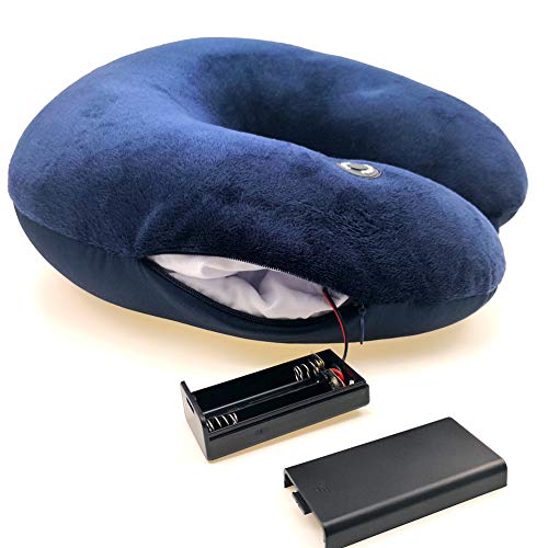 Hooshing Vibrating Neck Pillow Massage Therapy for Traveling Home Rest Portable Neck Pillows for Pain Relief Best Gift for Parents, Deep Blue