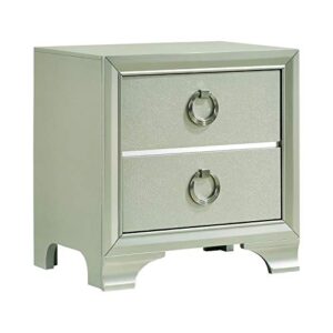 coaster furniture salford 2-drawer metallic sterling nightstand 24.25" h x 16.5" w x 23.5" d silver 222722