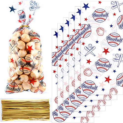 Chuangdi 100 Pack Baseball Party Cello Bags Cellophane Bag for Birthday Party Supplies Favors Party Supply Bags Goody Favor Bags (Star Style)