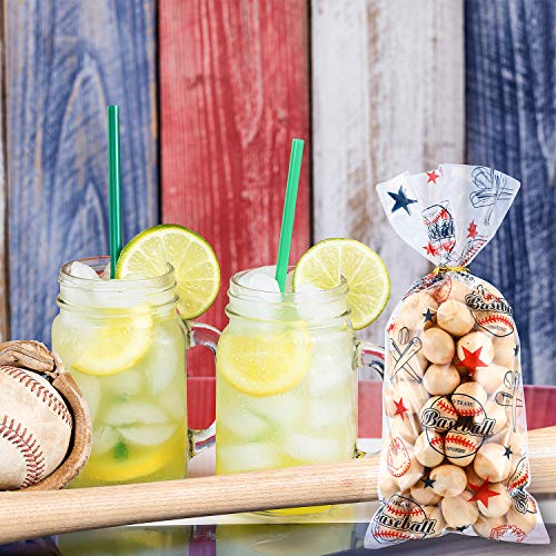 Chuangdi 100 Pack Baseball Party Cello Bags Cellophane Bag for Birthday Party Supplies Favors Party Supply Bags Goody Favor Bags (Star Style)