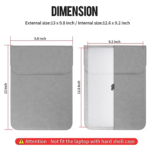 Allinside 13" Laptop Sleeve Compatible with MacBook Air 13 2018-2022 (M2 A2681 M1 A2337)/ MacBook Pro 13 2016-2022 (M2 A2686 M1 A2338 A2251 A2289 A2159), PU Leather Laptop Case, Gray