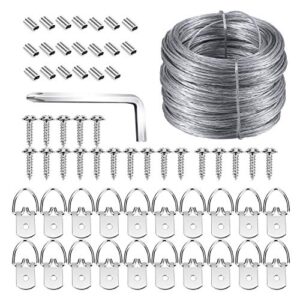 picture hanging kit, listenman d ring picture hangers with screws, picture hanging wire(100 feet) and aluminum sleeves, supports up to 30 lb, included screwdriver