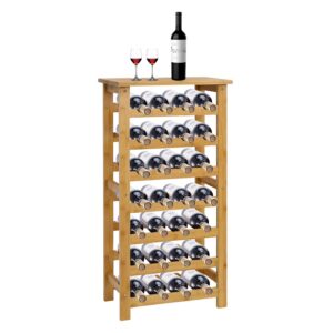 kinsuite 7-tiers wine rack - wine storage rack for storing 28 bottles free standing floor bamboo wine storage holder display shelves