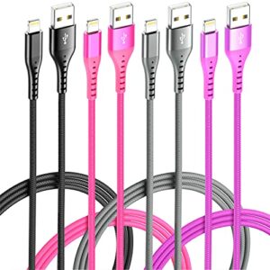 4colored lightning cable 6ft charger rapid cord 4packs apple mfi certified long usb charging cord for apple iphone 12/11pro/11/xs max/xr/x/8/7/6/6s/plus, ipad pro/air/mini