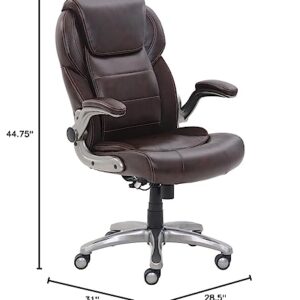 AmazonCommercial Ergonomic High-Back Bonded Leather Executive Chair with Flip-Up Arms and Lumbar Support, Brown