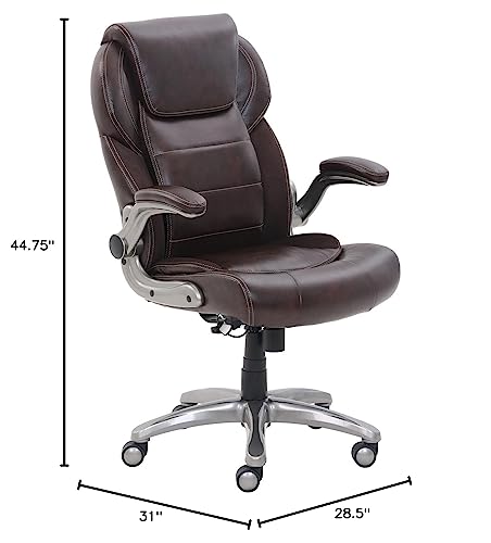 AmazonCommercial Ergonomic High-Back Bonded Leather Executive Chair with Flip-Up Arms and Lumbar Support, Brown