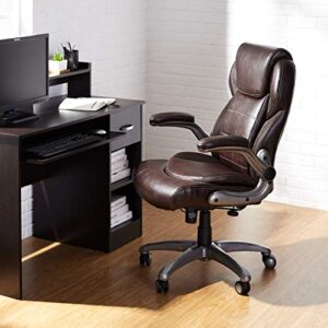 AmazonCommercial Ergonomic High-Back Bonded Leather Executive Chair with Flip-Up Arms and Lumbar Support, Brown