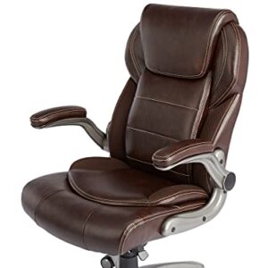 AmazonCommercial Ergonomic High-Back Bonded Leather Executive Chair with Flip-Up Arms and Lumbar Support, Brown