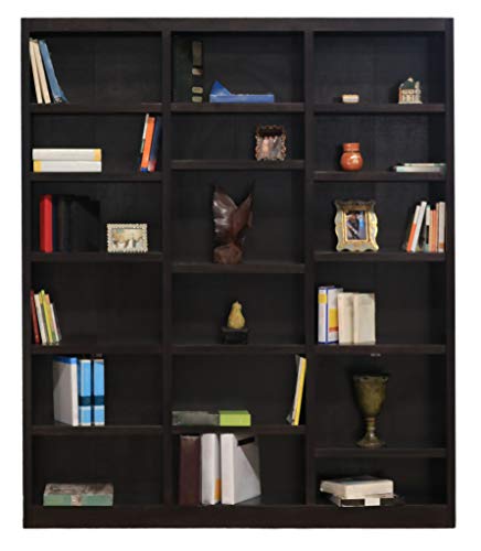 Traditional 84" Tall 18-Shelf Triple Wide Wood Bookcase in Chocolate Espresso