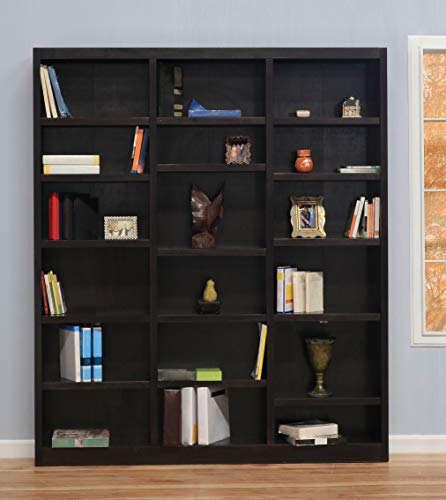 Traditional 84" Tall 18-Shelf Triple Wide Wood Bookcase in Chocolate Espresso