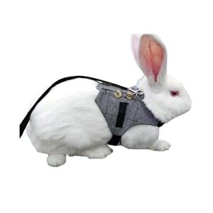 wontee rabbit vest harness and leash set adjustable formal suit style for bunny kitten small animal walking (m)