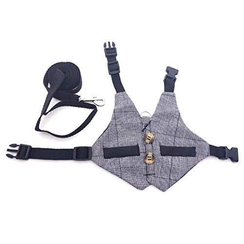 Wontee Rabbit Vest Harness and Leash Set Adjustable Formal Suit Style for Bunny Kitten Small Animal Walking (M)