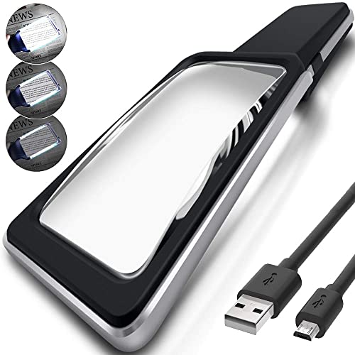 [Rechargeable] 4X Magnifying Glass with [Anti-Glare & Fully Dimmable LEDs]-Evenly Lit Viewing Area-The Brightest & Best Reading Magnifier for Small Prints, Low Vision Seniors, Macular Degeneration