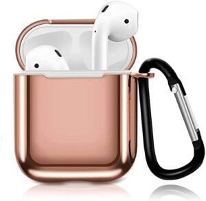 aiiko airpods case cover, upgrade soft tpu plated case with keychain shockproof case cover compatible with apple airpods 2nd &1st charging case [front led visible]