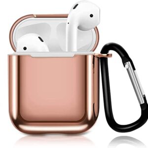 Aiiko AirPods Case Cover, Upgrade Soft TPU Plated Case with Keychain Shockproof Case Cover Compatible with Apple AirPods 2nd &1st Charging Case [Front LED Visible]