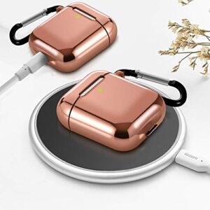 Aiiko AirPods Case Cover, Upgrade Soft TPU Plated Case with Keychain Shockproof Case Cover Compatible with Apple AirPods 2nd &1st Charging Case [Front LED Visible]