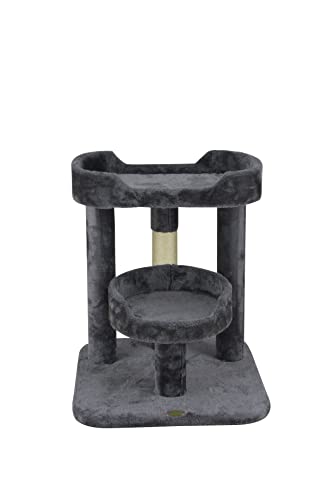 Go Pet Club 23" Cat Tree Scratcher Kitty Condo Kitten Furniture with Two Elevated Perch Beds and Large Base for Indoor Cats, Gray