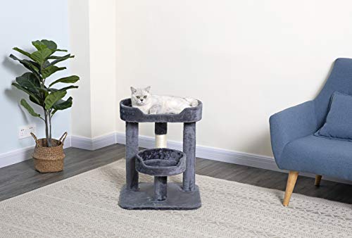 Go Pet Club 23" Cat Tree Scratcher Kitty Condo Kitten Furniture with Two Elevated Perch Beds and Large Base for Indoor Cats, Gray