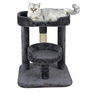 Go Pet Club 23" Cat Tree Scratcher Kitty Condo Kitten Furniture with Two Elevated Perch Beds and Large Base for Indoor Cats, Gray