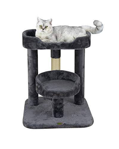 Go Pet Club 23" Cat Tree Scratcher Kitty Condo Kitten Furniture with Two Elevated Perch Beds and Large Base for Indoor Cats, Gray